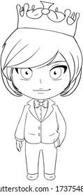 Vector illustration coloring page of a prince smiling. 