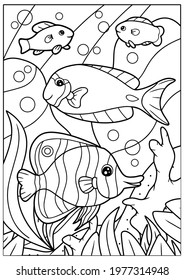 Vector Illustration Coloring Page Sea Animals Stock Vector (Royalty ...