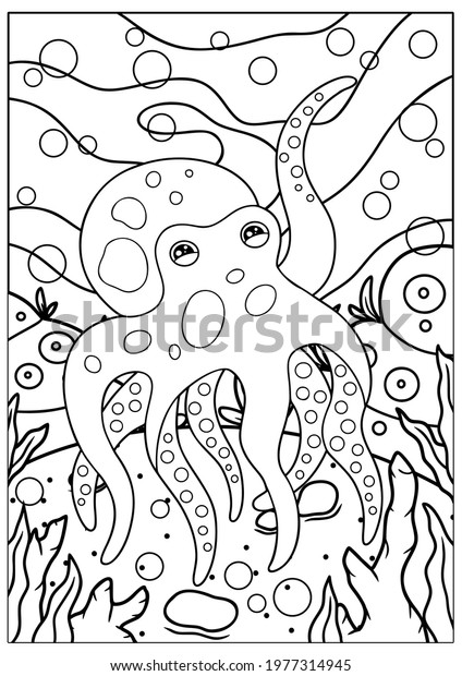 Vector Illustration Coloring Page Sea Animals Stock Vector (Royalty ...