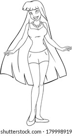 Vector illustration coloring page of a teenage girl in tanktop and shorts. 