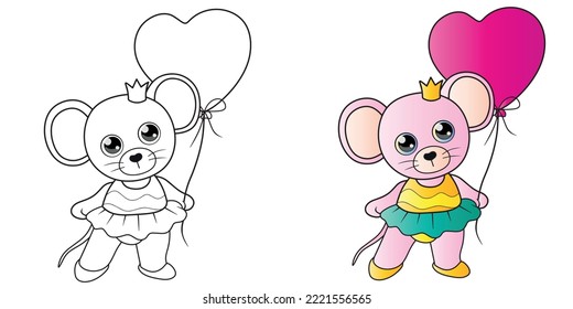 Vector illustration coloring pink mouse.
