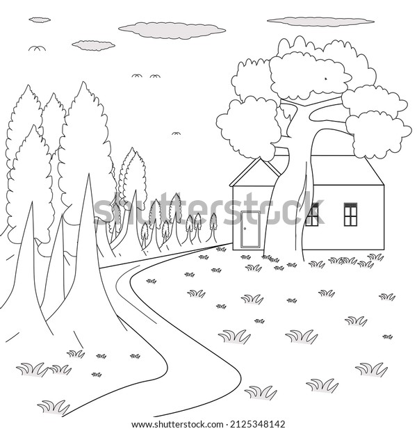 Vector Illustration Coloring Scenery Isolated Image Stock Vector ...