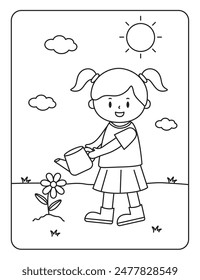 Ilustración vectorial para colorear dibujos animados simples para niños Diversión y creatividad para colorear páginas para niñas, niños