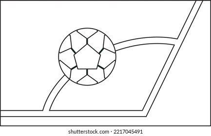 vector illustration for coloring, of soccer ball on playing field