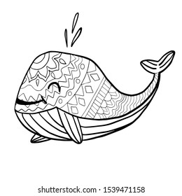 vector illustration coloring whale, isolated drawing