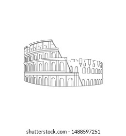 Vector illustration of Colosseum (Coliseum) in Rome, Italy. Famous monument of antiquity. Simple Design vector icon for web and advertising isolated on white. Element of culture and traditions,