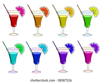 Vector illustration of colour cocktails with citrus slices