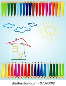 Vector illustration of colour pencils drawing