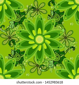 Vector illustration. Colour Spring Theme seamless pattern Background. Seamless flowers pattern. In asian textile style. Beautiful fabric pattern. Flat Flower Elements Design.