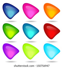 Vector illustration of coloured glossy and shiny network Triangle icon. 