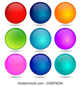 Vector illustration of coloured glossy and shiny network sphere icon. 