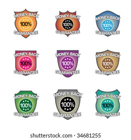 Vector Illustration of Coloured Labels 100% Money Back Guarantee