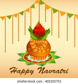 Vector illustration of  a colourful background for Happy Navratri with Kalash.