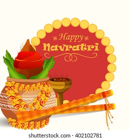 Vector illustration of  a colourful background for Happy Navratri with Kalash.
