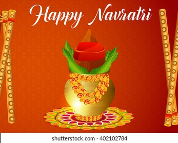 Vector illustration of  a colourful background for Happy Navratri with Kalash.