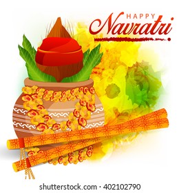 Vector illustration of  a colourful background for Happy Navratri with Kalash.