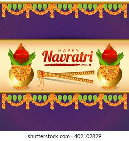 Vector illustration of  a colourful background for Happy Navratri with Kalash.