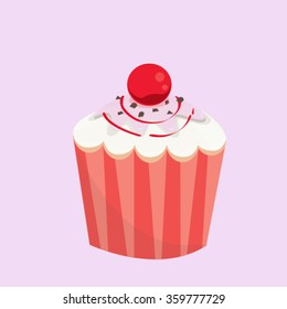 vector illustration colourful cake cupcake sweet creamy chocolate cherry bakery icon