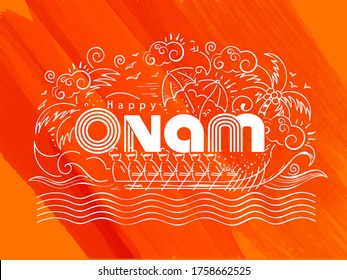 vector illustration of a colourful Kathakali face with heavy crown decorated with pearls and stone on grungy colourful background for Onam celebration.