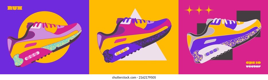 Vector illustration of colourful modern sneakers.
