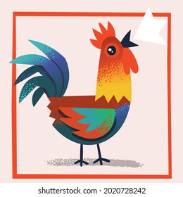 Vector illustration of a colourful rooster making noises. Isolated image