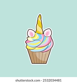 Vector illustration of colourful unicorn cupcake