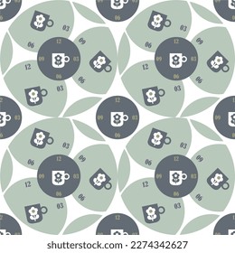 
The vector illustration of colourful wallclock pattern for wallpaper, backdrops, and various surfaces.