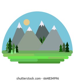Vector illustration colourfully landscape with mountains.