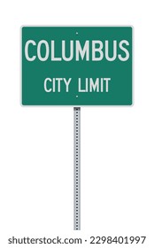 Vector illustration of the Columbus (Georgia) City Limit green road sign on metallic post