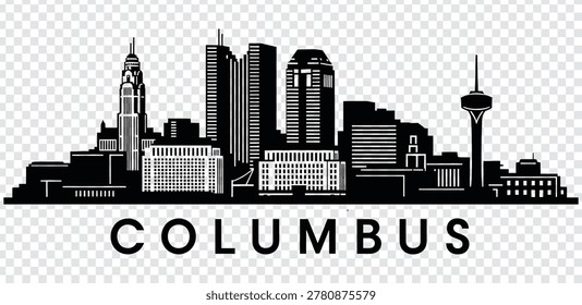 Vector illustration of the Columbus, Ohio city skyline. Detailed silhouette of the urban landscape, perfect for travel, tourism, and design projects.