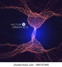 The vector illustration of the column in the cave made with shiny little grid. 