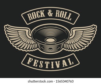 Vector illustration with a column and wings in vintage style on a dark background.