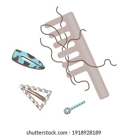 Vector illustration comb. Flat beauty tools. Fashion design. Hairbrush.