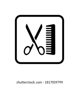 Vector illustration of a comb and scissors icon. Haircut place mark.