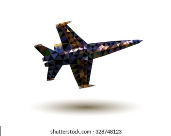 Ilustración vectorial de las aeronaves de combate. Luchador en vuelo. Mosaico poligonal. Estilo triangular de polos bajos. 