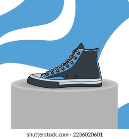 Vector illustration. A combination of canvas sneakers with fluid prints