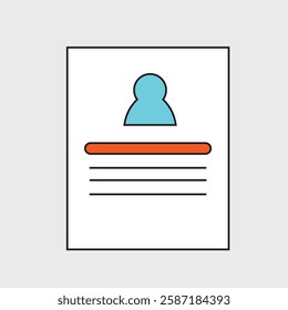 Vector illustration of a combination design of paper, which is filled with text icons represented by straight lines with the addition of a person profile icon.