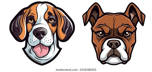 Vector illustration of a combination of different types of puppy heads