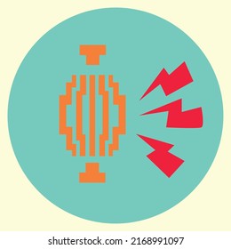 Vector illustration of a combination icon design visualization of an abstract grenade and red-orange lightning as a visualization of muscle pain