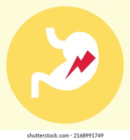 Vector Illustration Of The Combination Icon Design Of The Stomach Shape And Yellow-red Lightning As A Form Of Visualization Of Stomach Pain