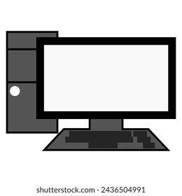 vector illustration of a combination icon design between PC, monitor and keyboard. black and white color.