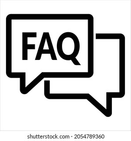 Vector illustration of a combination of message and text icon that reads FAQ. Monoline drawing style. Black and white color.
