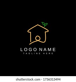 Vector illustration of a combination of a real estate logo and leaf icon. Simple logo.