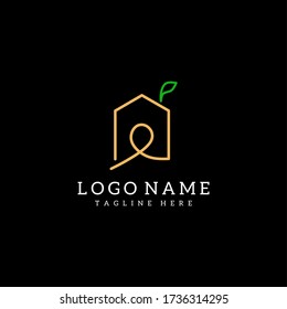 Vector illustration of a combination of a real estate logo and leaf icon. Simple logo.