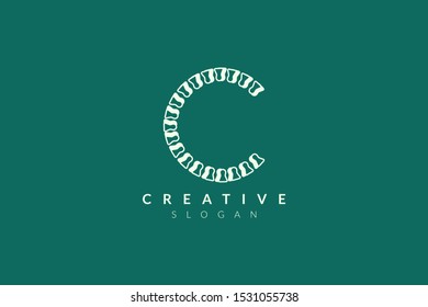 Vector illustration of combined design of letter c with backbone. Minimalist and simple logo, flat style, modern icon and symbol