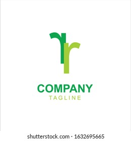 Vector illustration of a combined two-letter R logo design that overlaps the green to form an image of a tree. The perfect logo for an agricultural, research or pharmaceutical company.