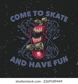 vector illustration come to skate and have fun for t shirt design