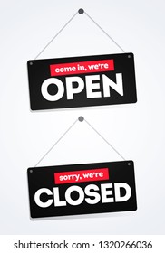 Vector Illustration Come In We re Open, Sorry We Are Closed Door Signs Stickers