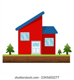 Vector illustration of a comfortable minimalist house with a clean yard