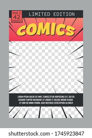 Vector illustration for comic book design template, special edition, typographic blank. Superhero comics